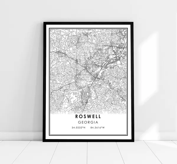 Roswell Map Print Poster, Georgia City Travel Art