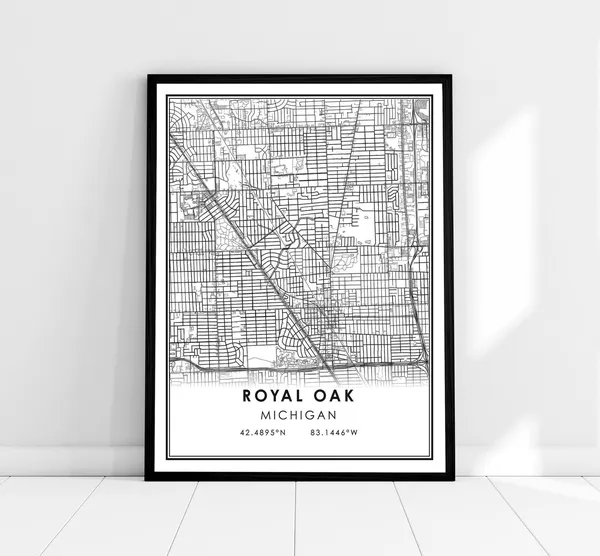 Royal Oak Map Art Print, Michigan City