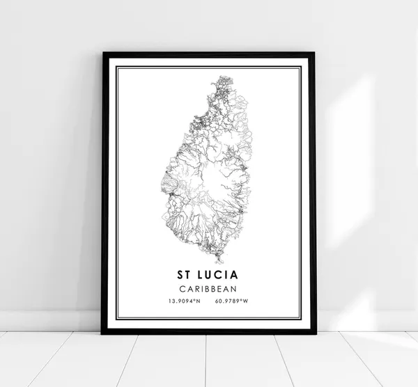 Saint Lucia Map Print, Caribbean Travel Poster