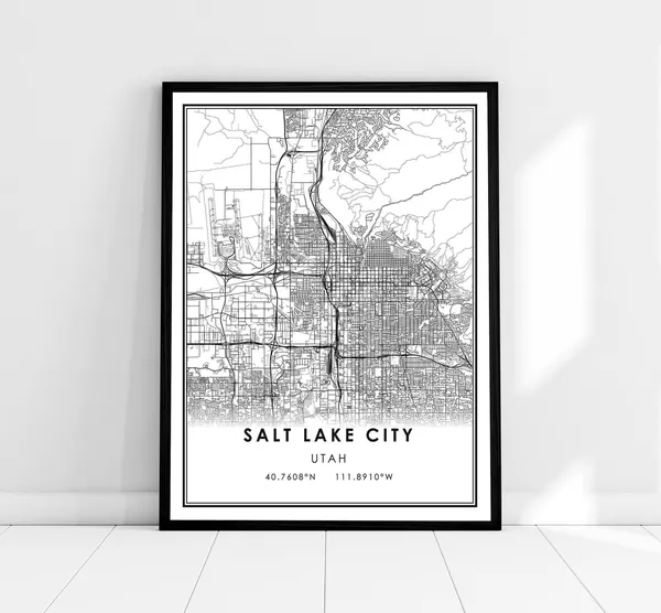 Salt Lake City Map Travel Poster, Utan Road
