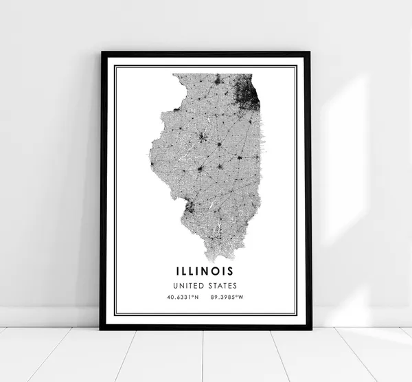 Illinois United States Map Art Print, Travel Poster