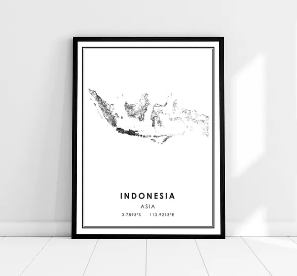 Indonesia Map Poster Print, Asia Road