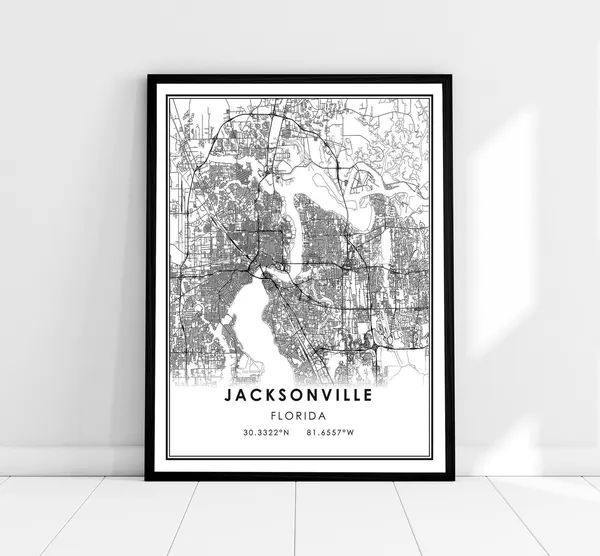Jacksonville Map Print, Florida City Travel Poster