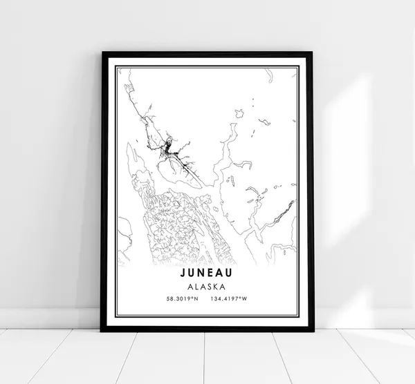 Juneau Map Print, Alaska City Travel Poster