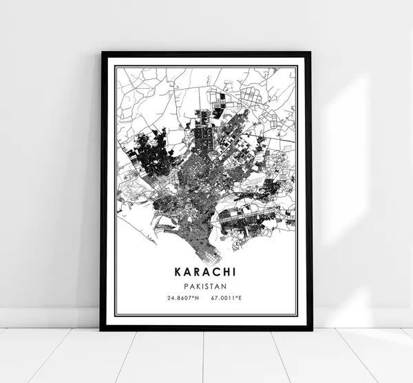 Karachi Map Print Poster, Pakistan City Travel