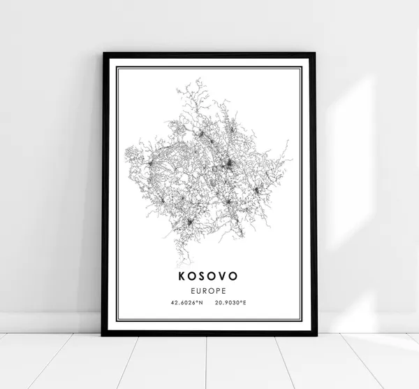 Kosovo Country Map Travel Poster, Road Map