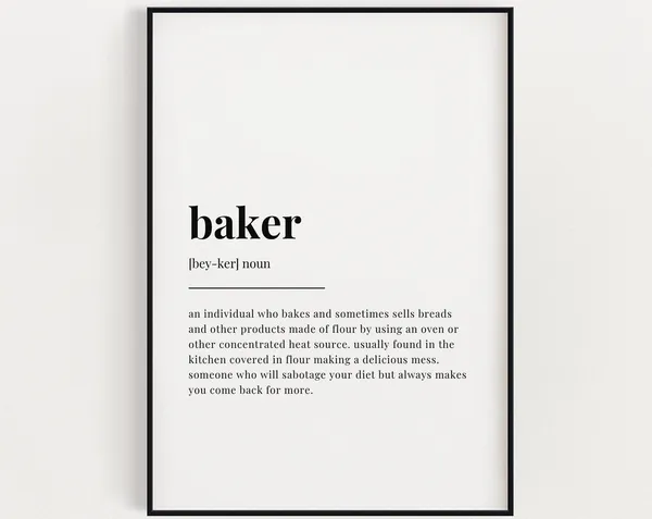 Baker Definition Typographic Art Print, Home Decor