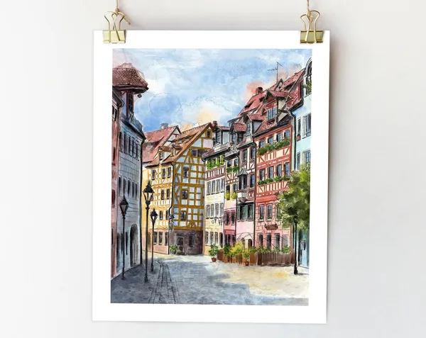 Nuremberg Germany Watercolor City Skyline Art Print