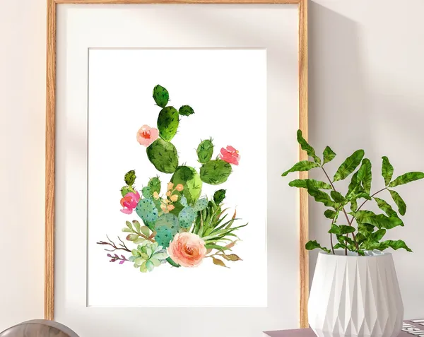 Cactus Bouquet Southwestern Floral Art Print