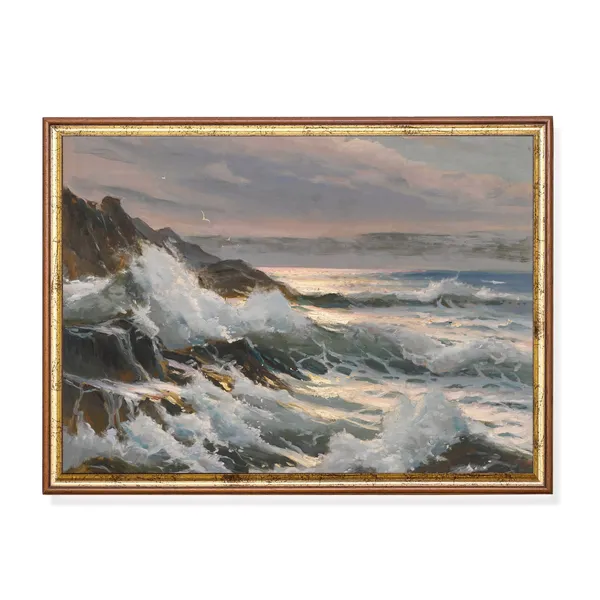 Vintage Seascape Painting, Coastal Art Print