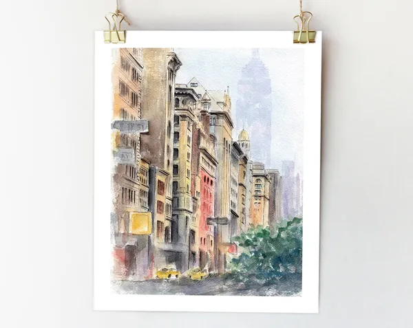 New York City Watercolor Art Print, NYC Street Scene