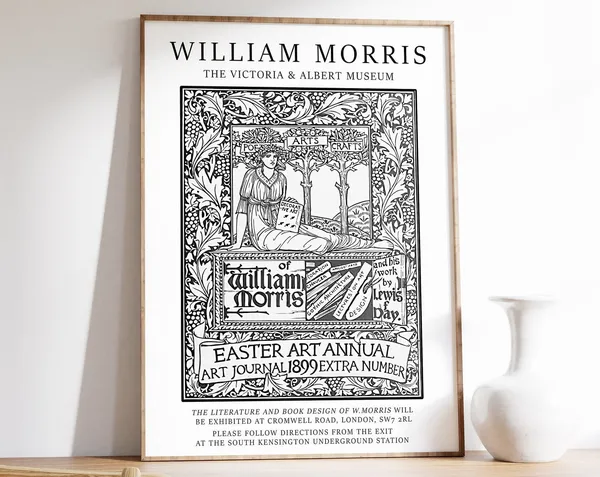 William Morris Floral Bird Exhibition Poster, Vintage Style