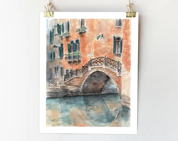 Venice Italy Art Print, Ponte Storto Bridge Watercolor