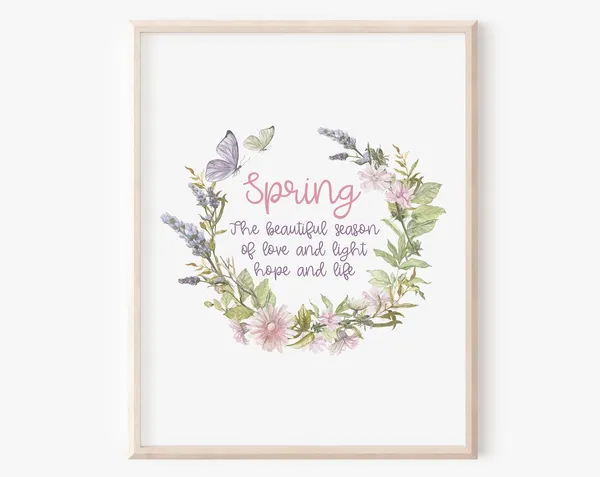 Spring Quote Floral Wreath Easter Saying Art Print