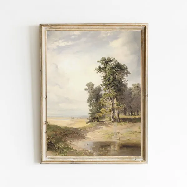 Vintage Summer Landscape Art Print, Farmhouse Decor