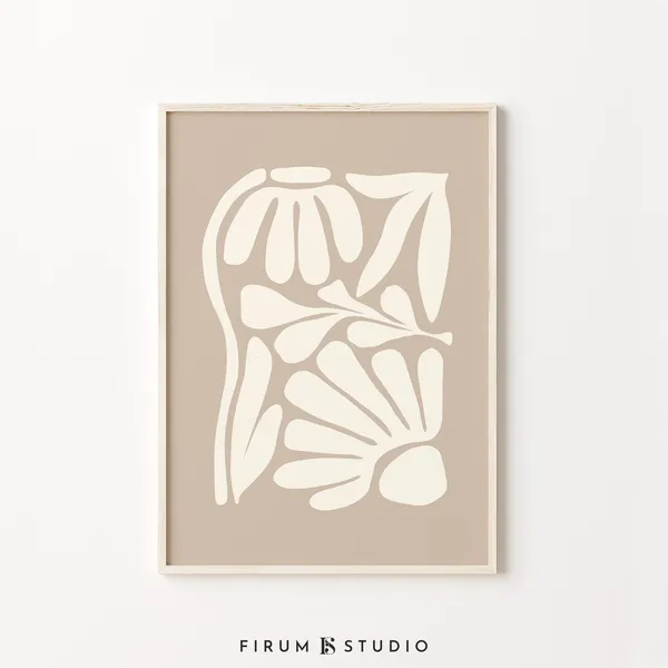 Neutral Botanical Japandi Art Print, Organic Minimalist