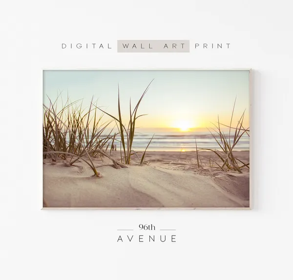Beach Grass Pastel Sunset Beach Landscape Art Print