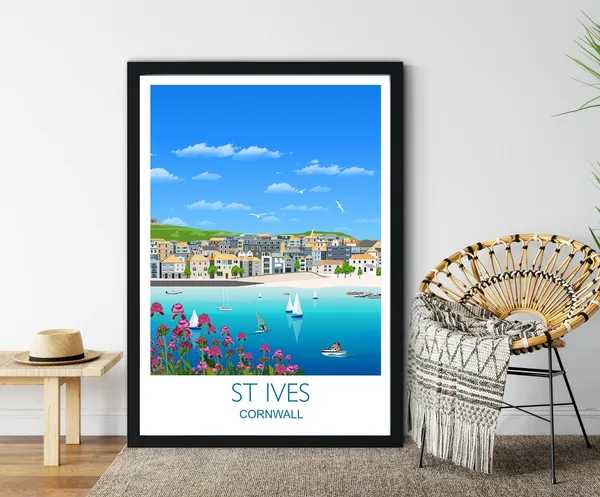 St Ives Travel Poster, Cornwall UK Travel Print