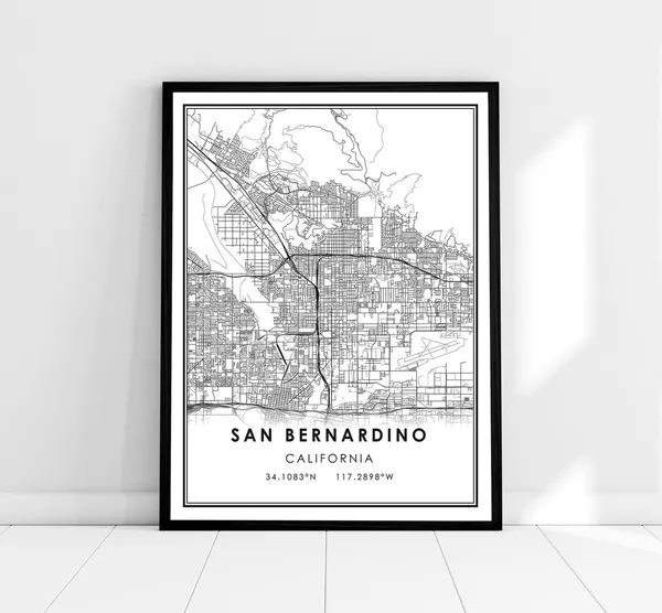 San Bernardino Map Print, City Travel Poster