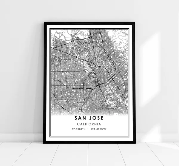 San Jose Map Travel Poster, City Map Art Print