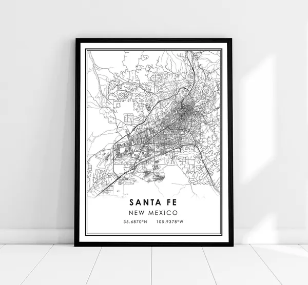 Santa Fe Map Art Print, New Mexico Travel Poster