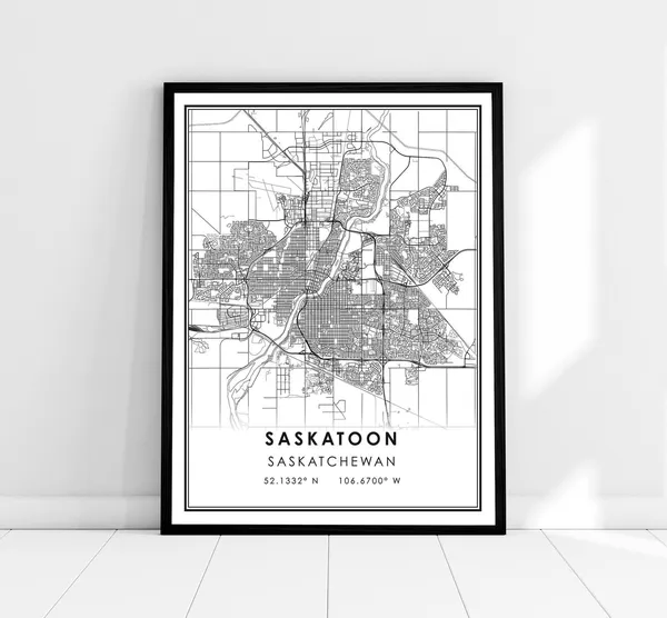 Saskatoon Map Print, Saskatchewan City Travel Poster