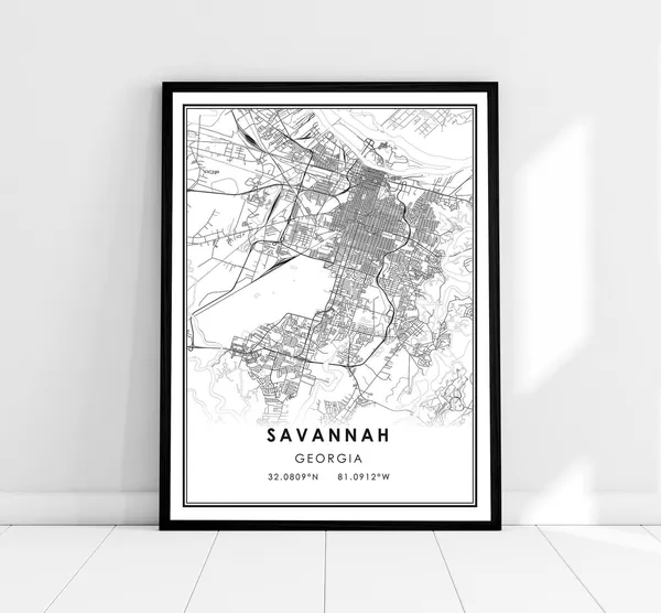 Savannah Map Poster Print, Georgia City Travel