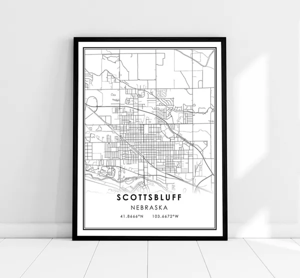 Scottsbluff Map Print, Nebraska Travel Poster