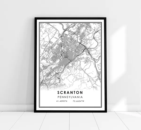 Scranton Map Poster, Pennsylvania City Travel Poster
