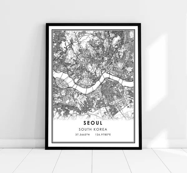 Seoul Map Print, South Korea City Travel Poster