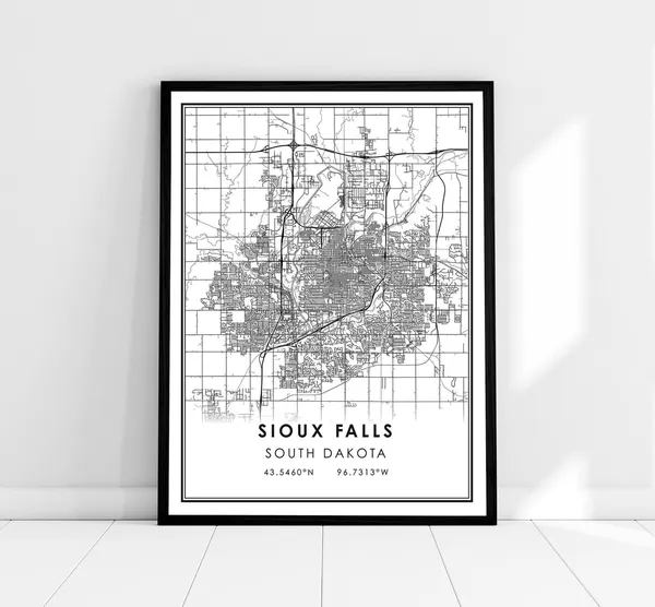 Sioux Falls Map Print, South Dakota City Travel Poster