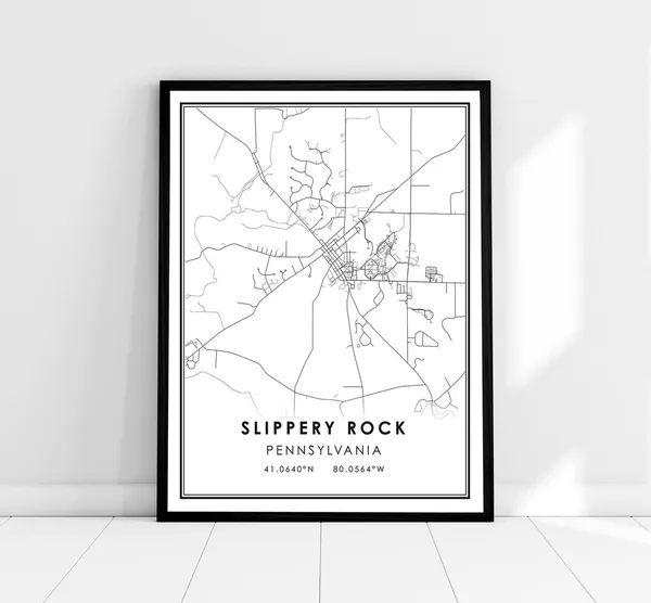Slippery Rock Map Poster, Pennsylvania Travel Poster