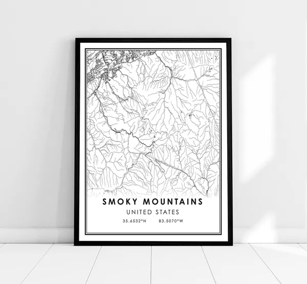Smoky Mountains Map Poster, United States Travel