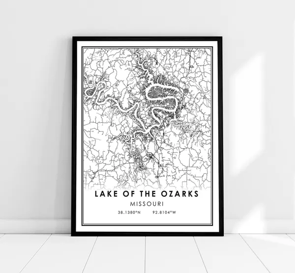 Lake Of The Ozarks Map Print, Missouri Travel Poster