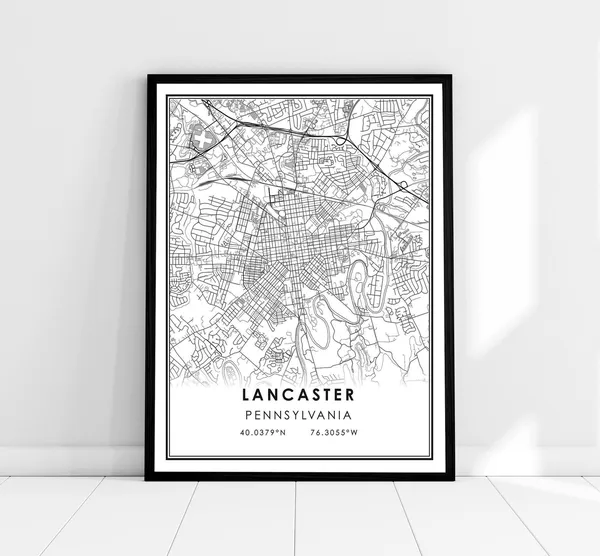 Lancaster Map Print, Pennsylvania City Travel Poster