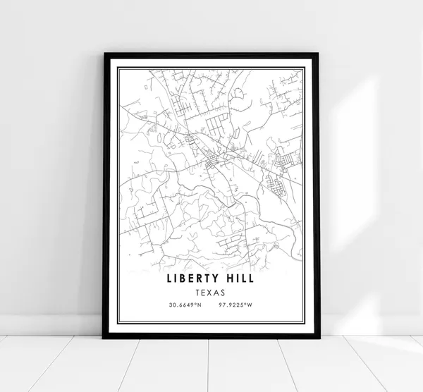 Liberty Hill Map Print, Texas City Travel Poster