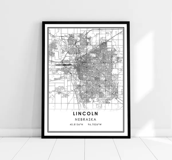 Lincoln Map Print, Nebraska City Travel Poster