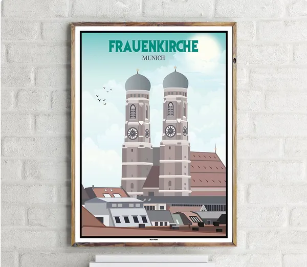Frauenkirche Munich Vintage Travel Poster