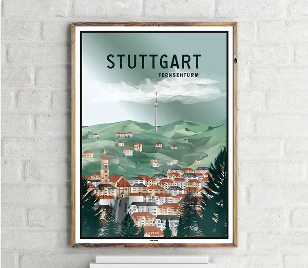 Fernsehturm Stuttgart Vintage Travel Poster
