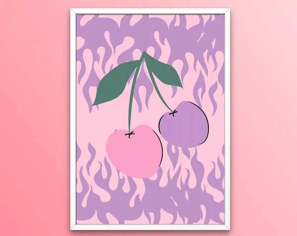 Y2K Cherries and Flames Trendy Poster Print