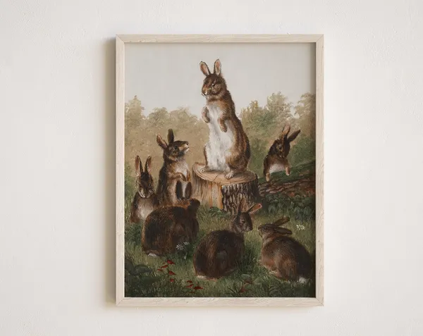 Vintage Rabbit Painting, Easter Bunny Nursery Art Print