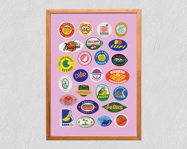 Fruit Stickers Art Print, Colorful Illustrated Collection