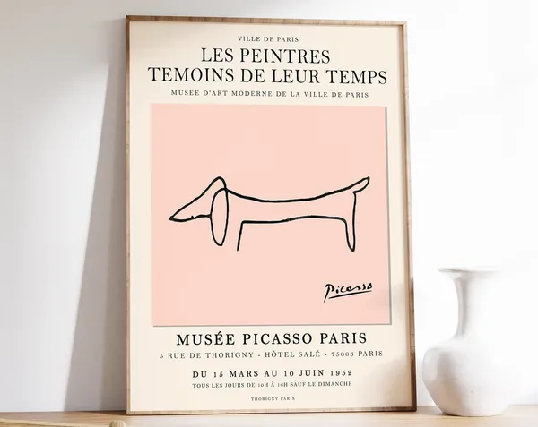 Picasso-Inspired Pink Dachshund Line Art Poster