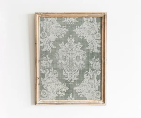 Green Damask Textile Vintage Pattern Art Print
