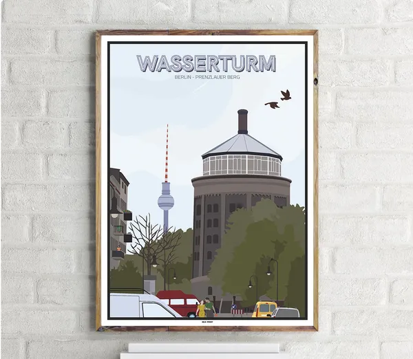 Prenzlauer Berg Wasserturm Vintage Travel Poster