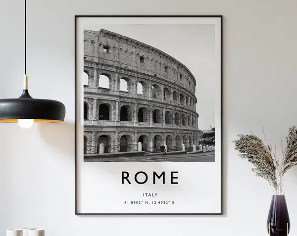 Rome Travel Print, Black And White Italy Poster