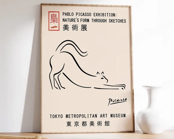 Picasso Exhibition Poster Cat, Vintage Minimalist Print