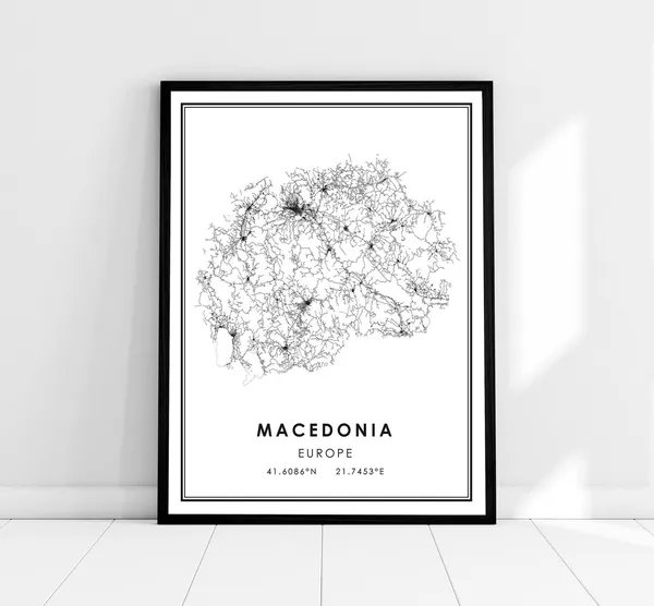 Macedonia Country Map Poster, Travel and Places