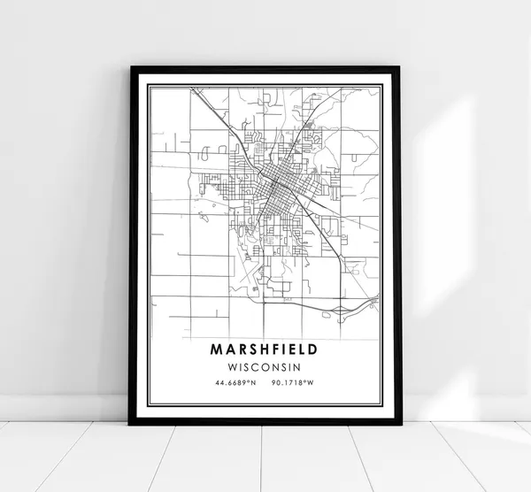 Marshfield Map Print Poster, Wisconsin City Map