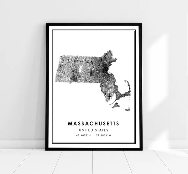 Massachusetts Map Print, Travel Poster